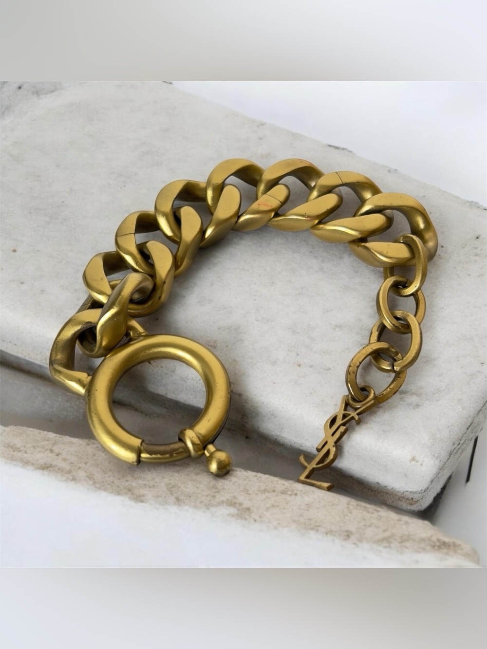 AUTH YSL Chunky Chain Link Bracelet Gold Bronze Fine Metal YVES SAINT LAURENT